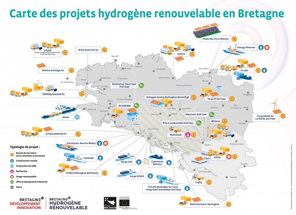 carte projet hydrogène bretagne